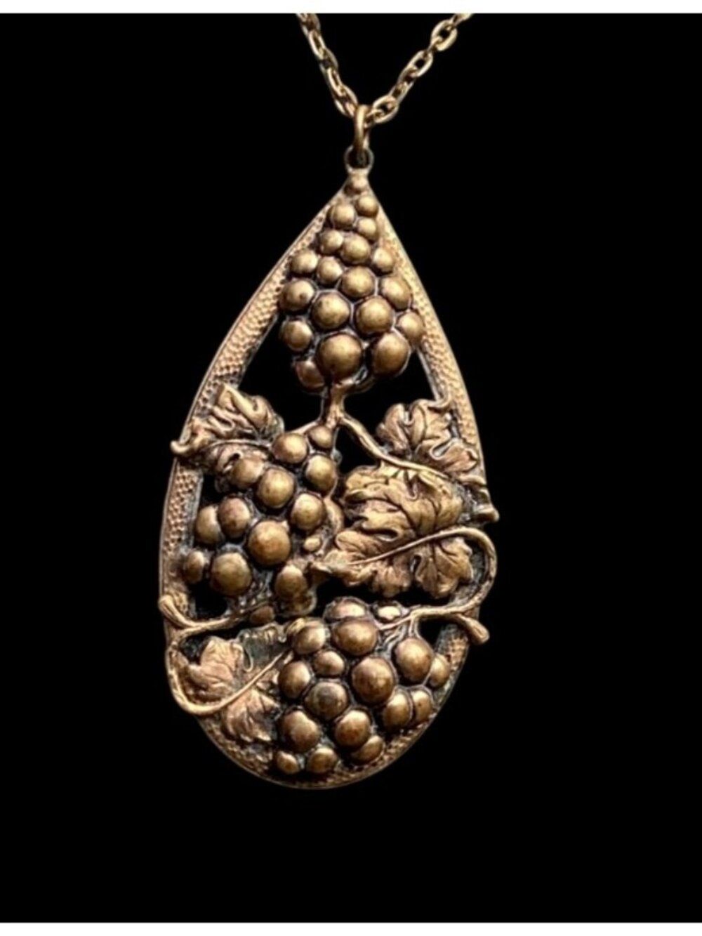 Antique Art Nouveau Gilded Copper or Brass Necklace with Grape Cluster Pendant - Picture 2 of 5